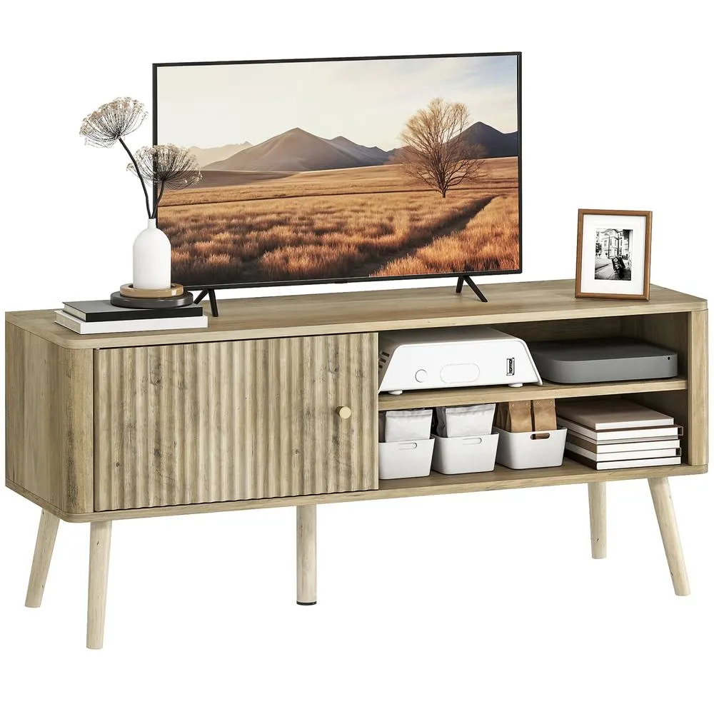 HOMCOM TV Stand Cabinet with Storage for TVs up to 55 Inches, Oak in Light Oak
