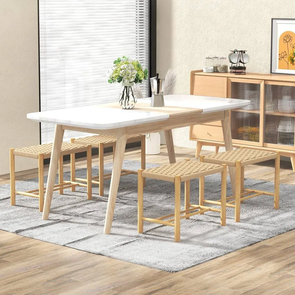 Costway Kitchen Bar Stool Set of 2 Counter Height Woven Paper Seat Stool in Khaki 4