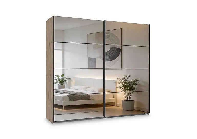 Antoni 225cm 2 Door Nordic Oak Sliding Wardrobe with 2 Mirror Doors