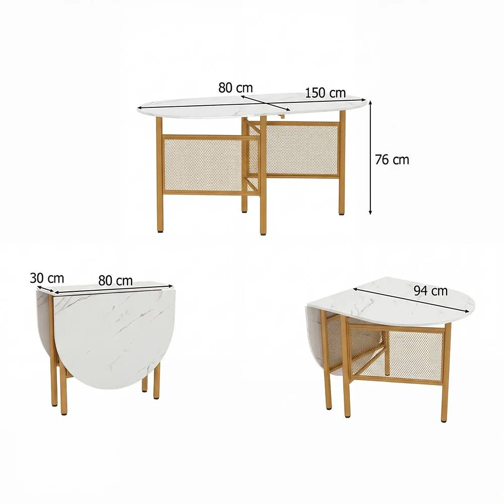 Costway Modern Writing Table 150 CM Folding Dining Table for 6-8 People in White 2