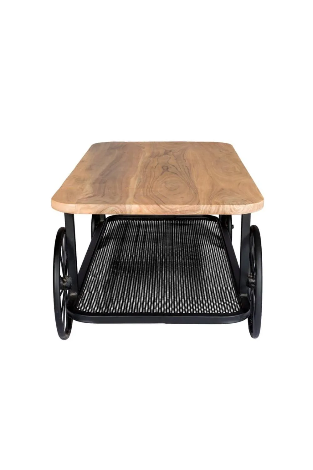 IH Design Launceston Mango Wood Coffee Table with Metal Wheels in Brown 3