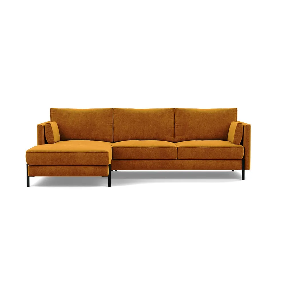 Heal's Tortona Left Hand Facing 4 Seater Corner Chaise Smart Luxe Velvet Cognac Black Feet 1