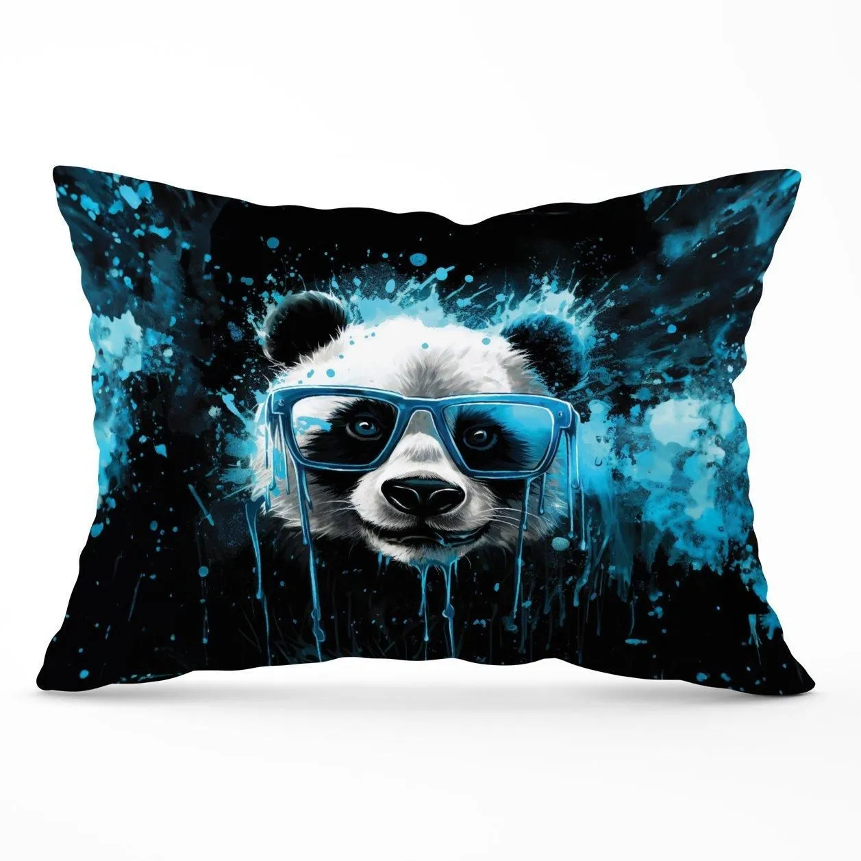 Warren Reed - Designer Blue Splashart Panda Face Cushions