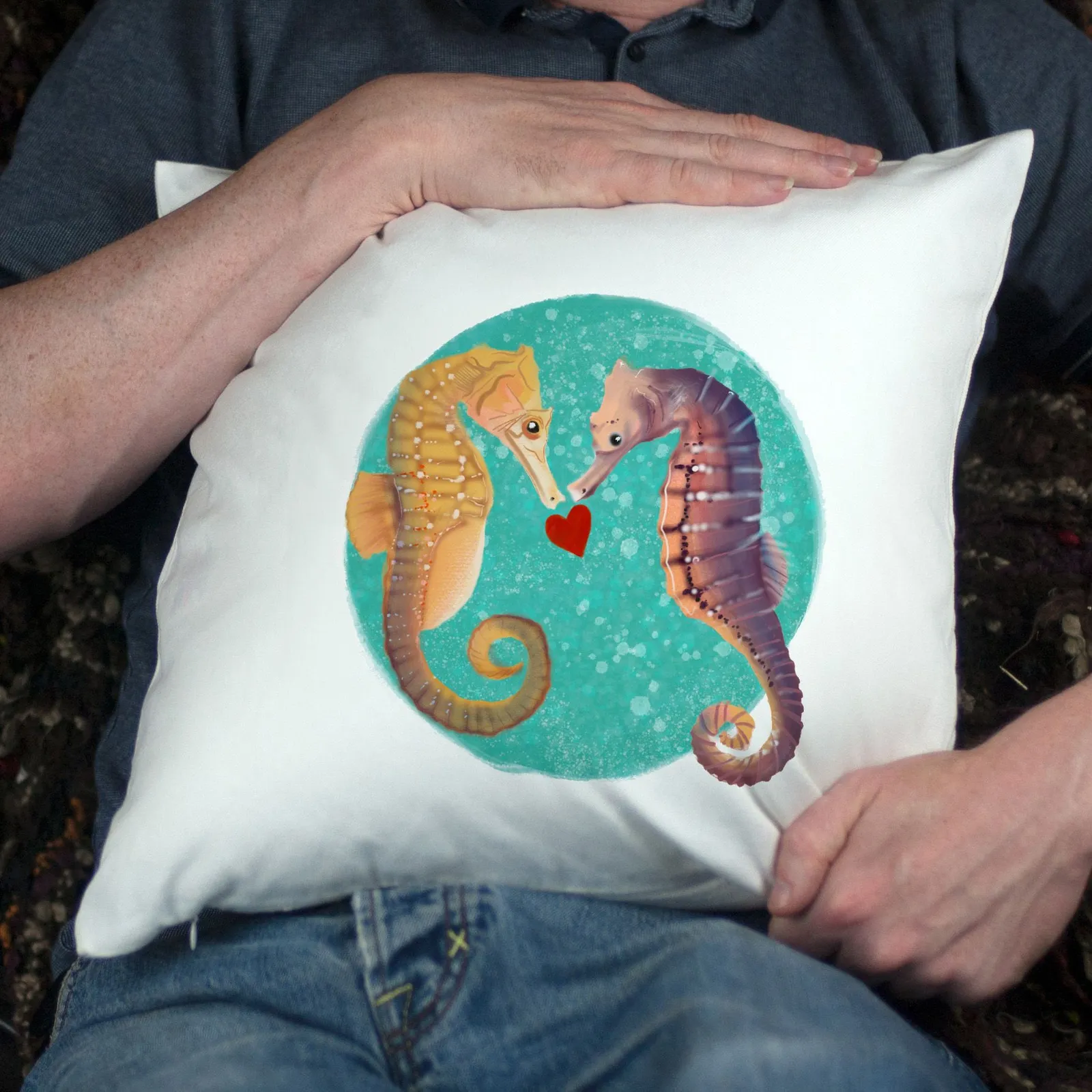 Afewhometruths Engagement Gift - Mates for Life Couple's Seahorse Love Cushion - Anniversary, Wedding Gift in Off-White