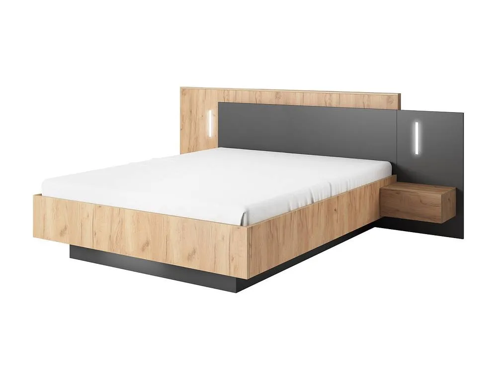 Vente-unique Bed With Bedside Tables 140 X 190 Cm - 2 Drawers - With LED Lighting in Grey 4