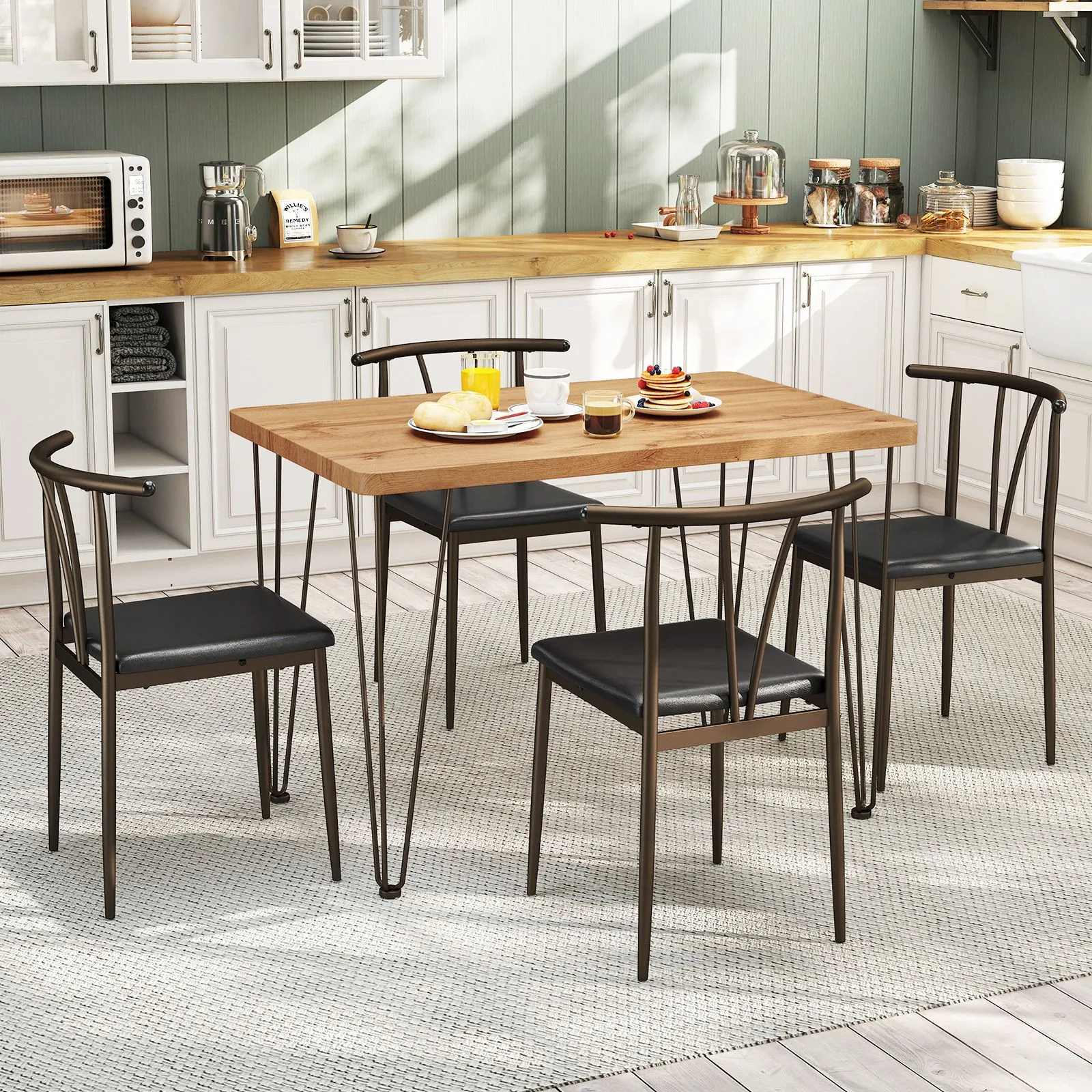 Costway 5-Piece Dining Table Set Industrial Rectangular Kitchen Table in Light Oak 3