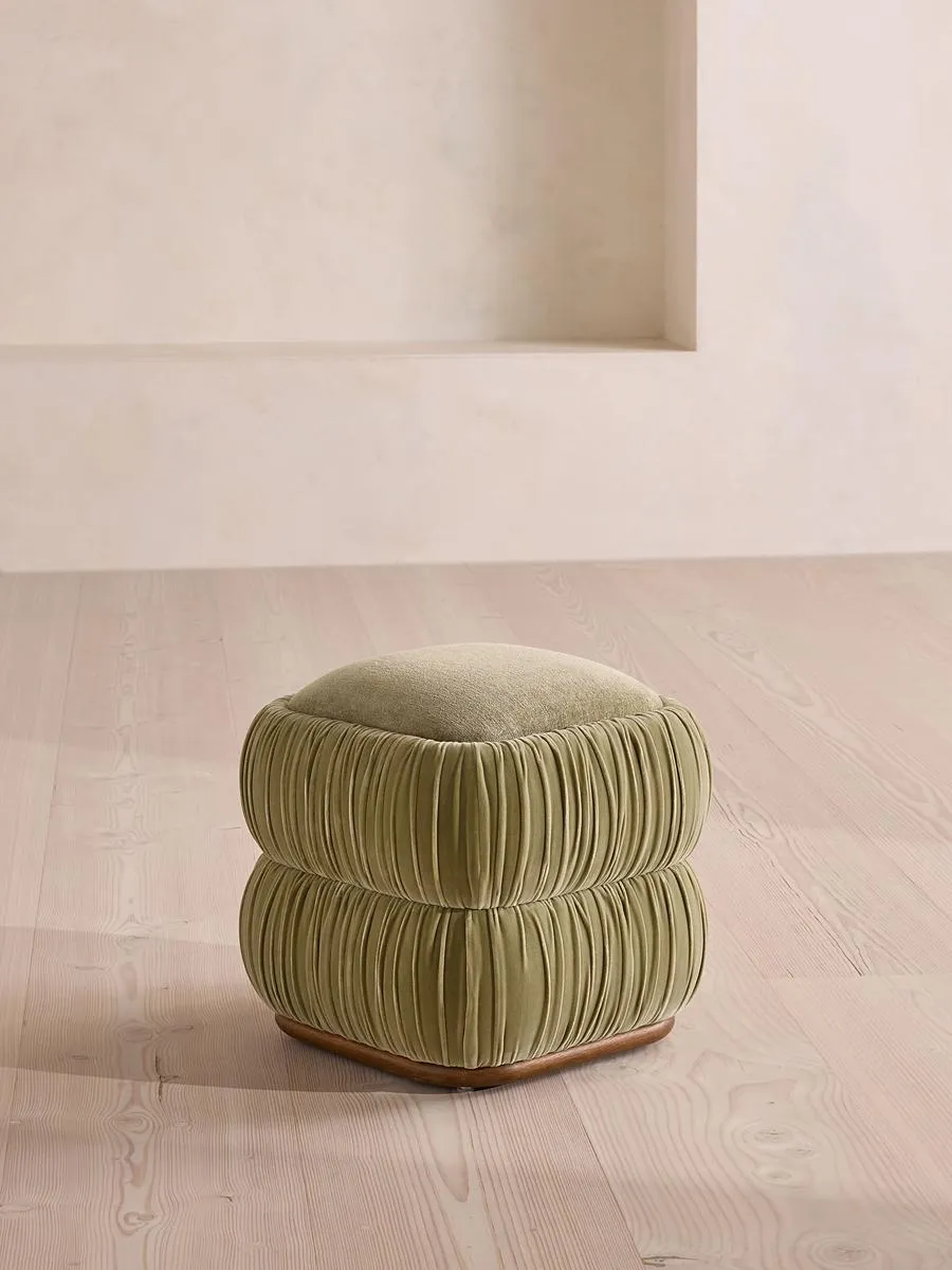 Tabitha Footstool, Velvet & Linen Chenille, Lichen