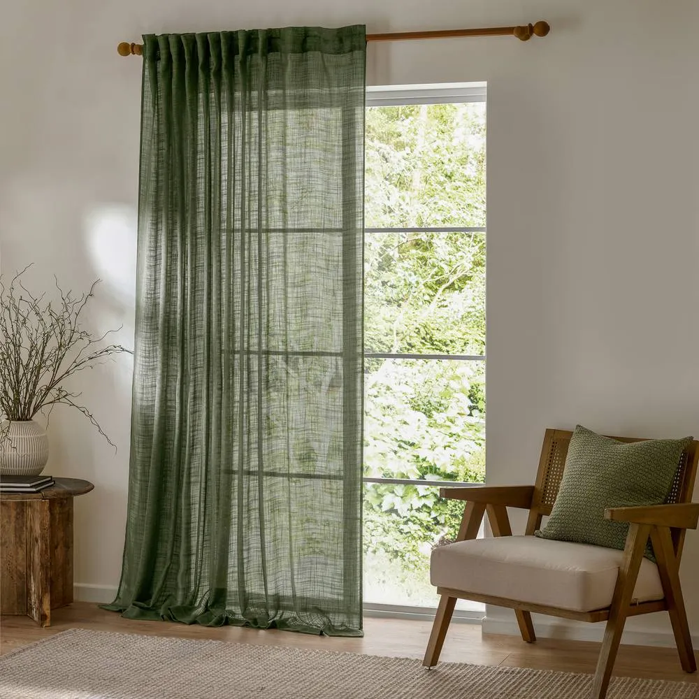 Yard Cirrus Sheer Tab Top Curtain Panel in Dark Green 2