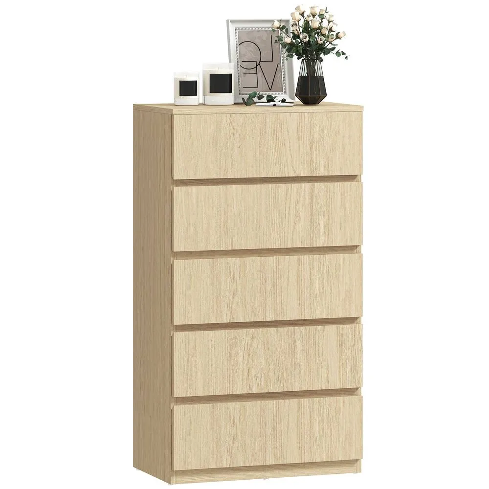 HOMCOM Bedroom Chest of Drawers, 5 Drawers Dresser, Drawer Unit, Natural 2