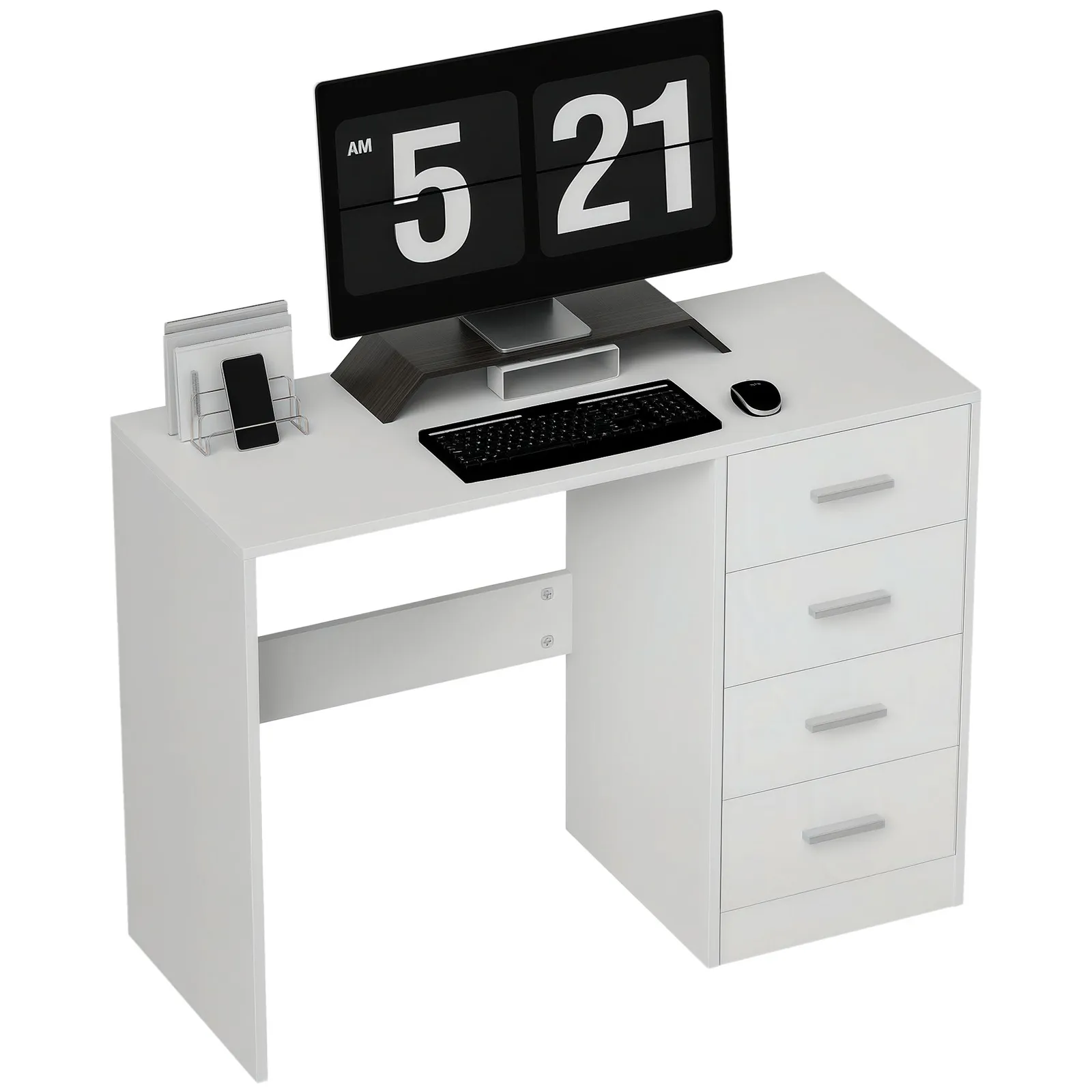 HOMCOM Computer Writing Desk, Study Table with 4 Drawers in White 2
