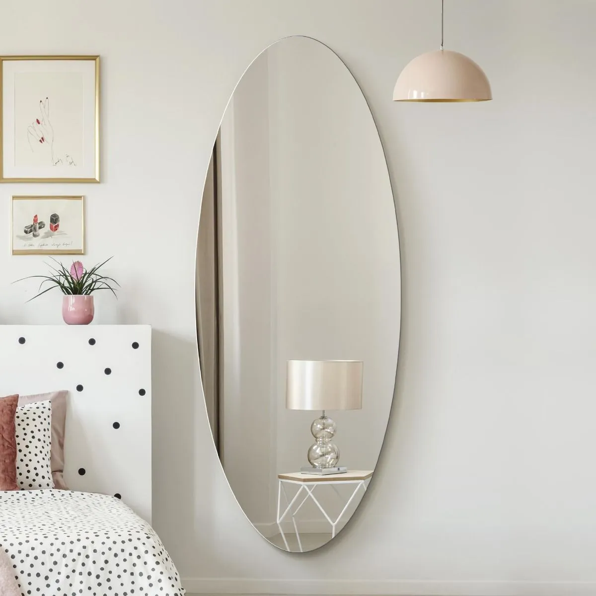 MirrorOutlet Frameless Oval Wall Mirror 71" X 28" (180x70CM) in Silver 5