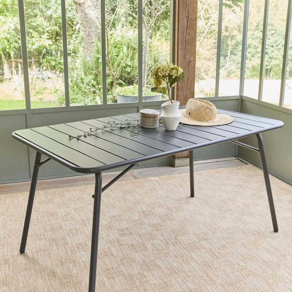 sweeek 4-seater metal folding garden table 140cm in Dark Grey