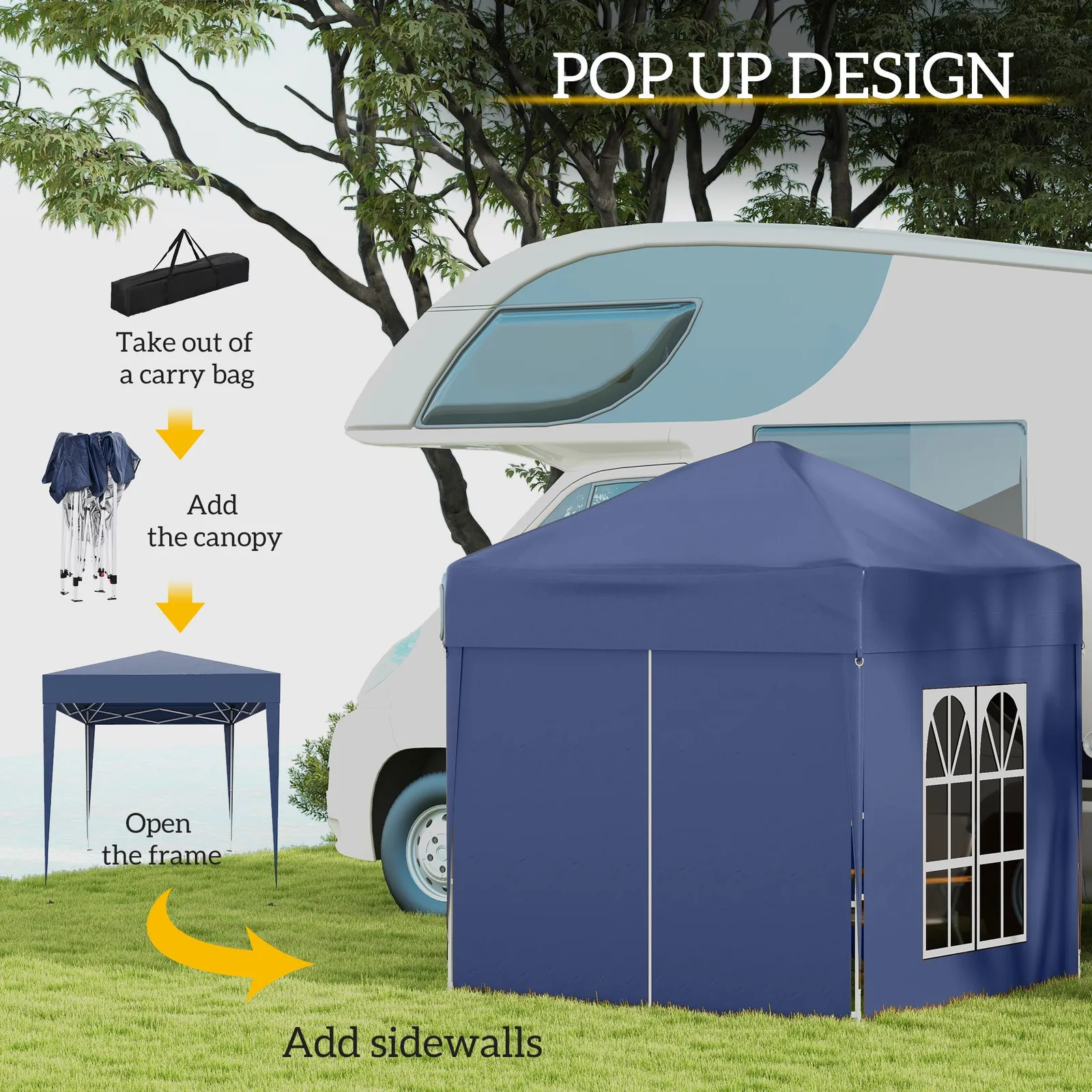 OUTSUNNY 2mx2m Pop Up Gazebo Party Tent Canopy Marquee with Storage Bag in Blue 4