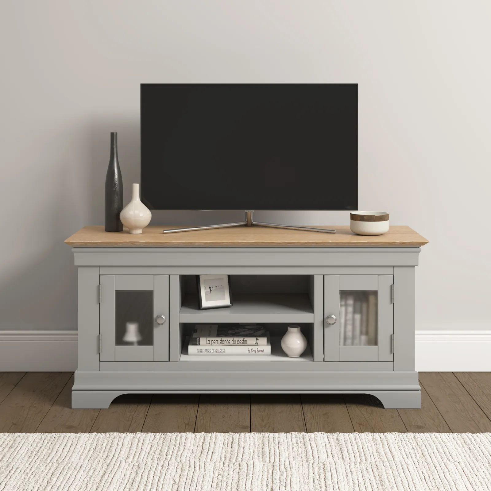 Seconique Bordeaux Small TV Stand (Fully Assembled) in Light Grey 1