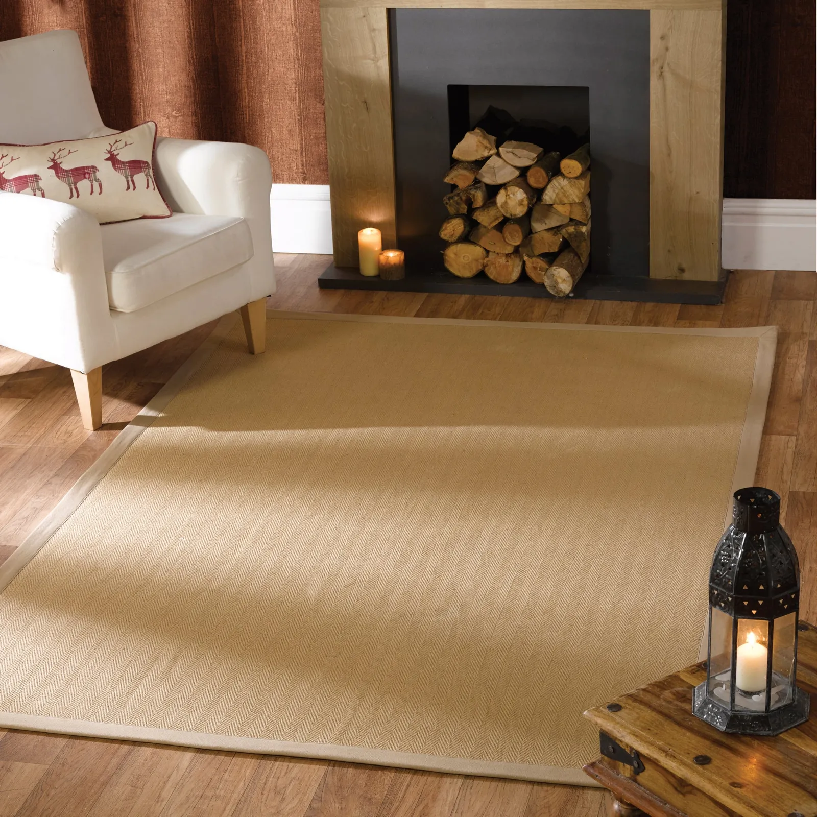 Natural Fibre Herringbone Rug Natural Brown