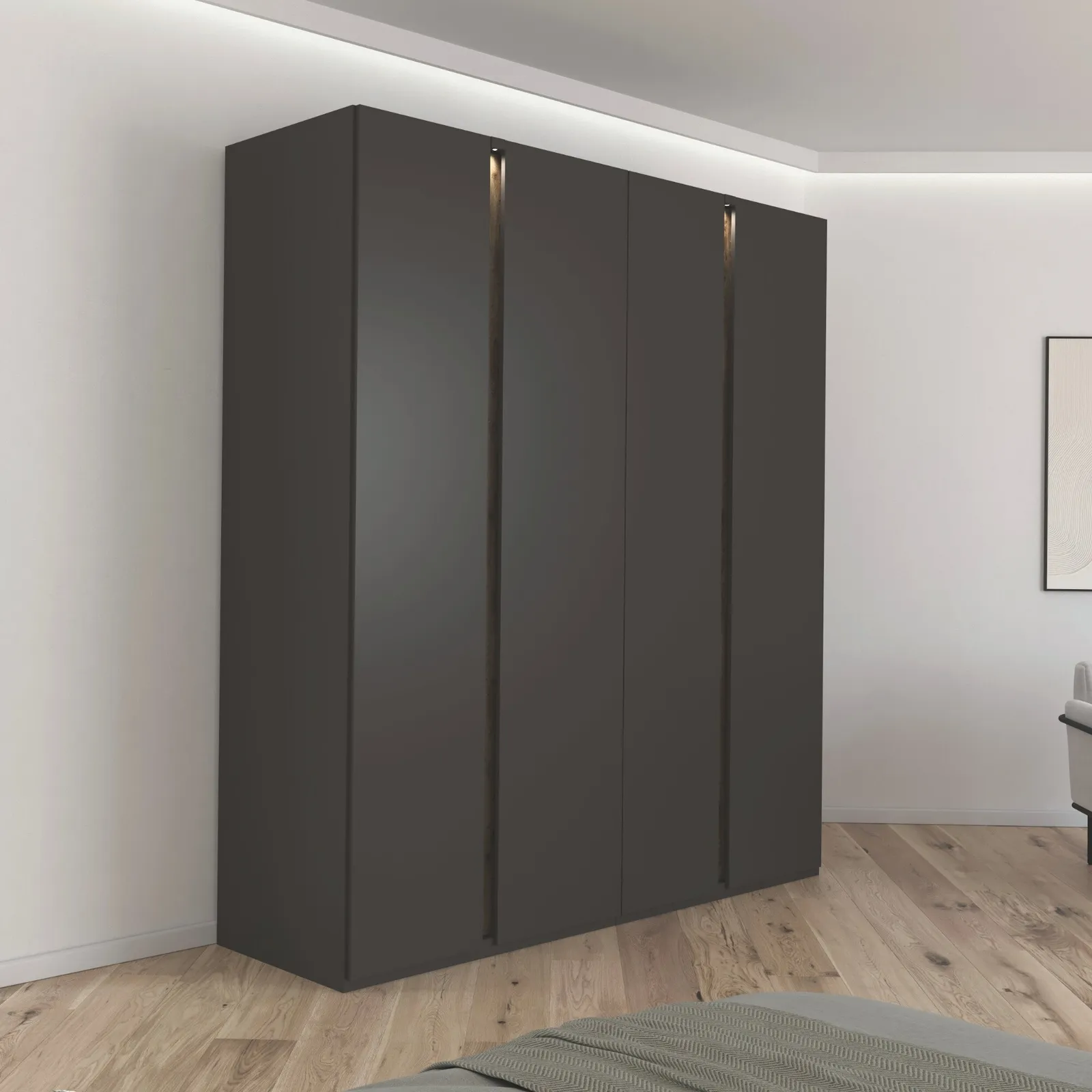 Arvada 4 Door Hinged Wardrobe With Lighting, Black Wood | Barker & Stonehouse 2