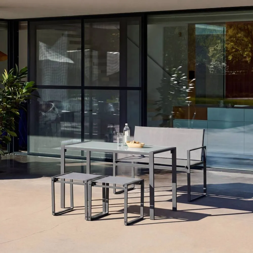 sweeek Steel & Textilene Garden Table + 4 Seats in Dark Grey 3