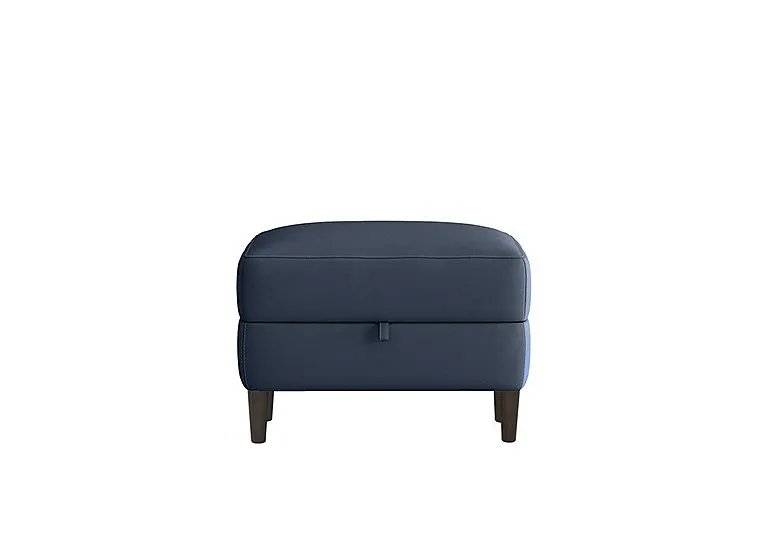 Uno Leather Storage Footstool - BV Ocean Blue