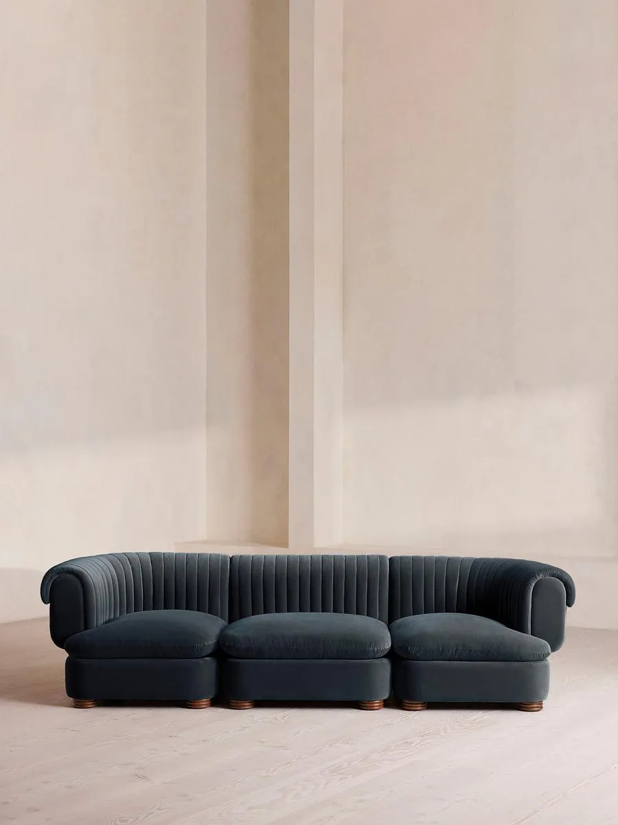 Rava Modular Sofa, Four Seater, Velvet, Grey Blue