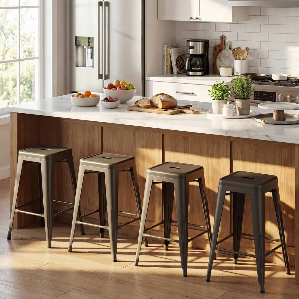 Costway 62 cm Counter Height Barstools with Backrests & Footrests in Grey 5