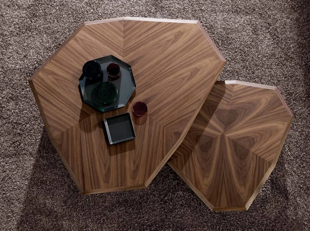 Angel Cerda Asymmetrical Coffee Table, Walnut Veneer, Black PVC Legs in Brown 5