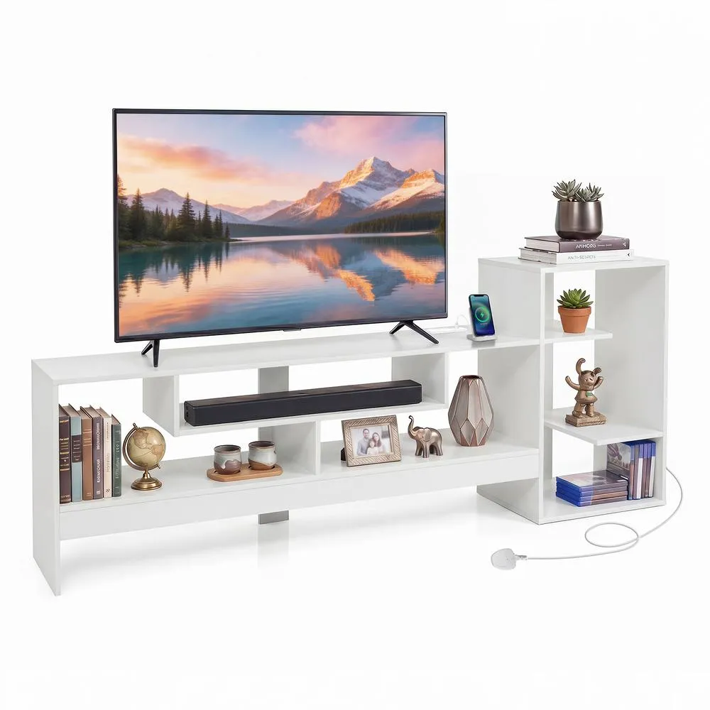 Costway Cube TV Stand for 55 Inch TV Entertainment Center with Power Outlets in White