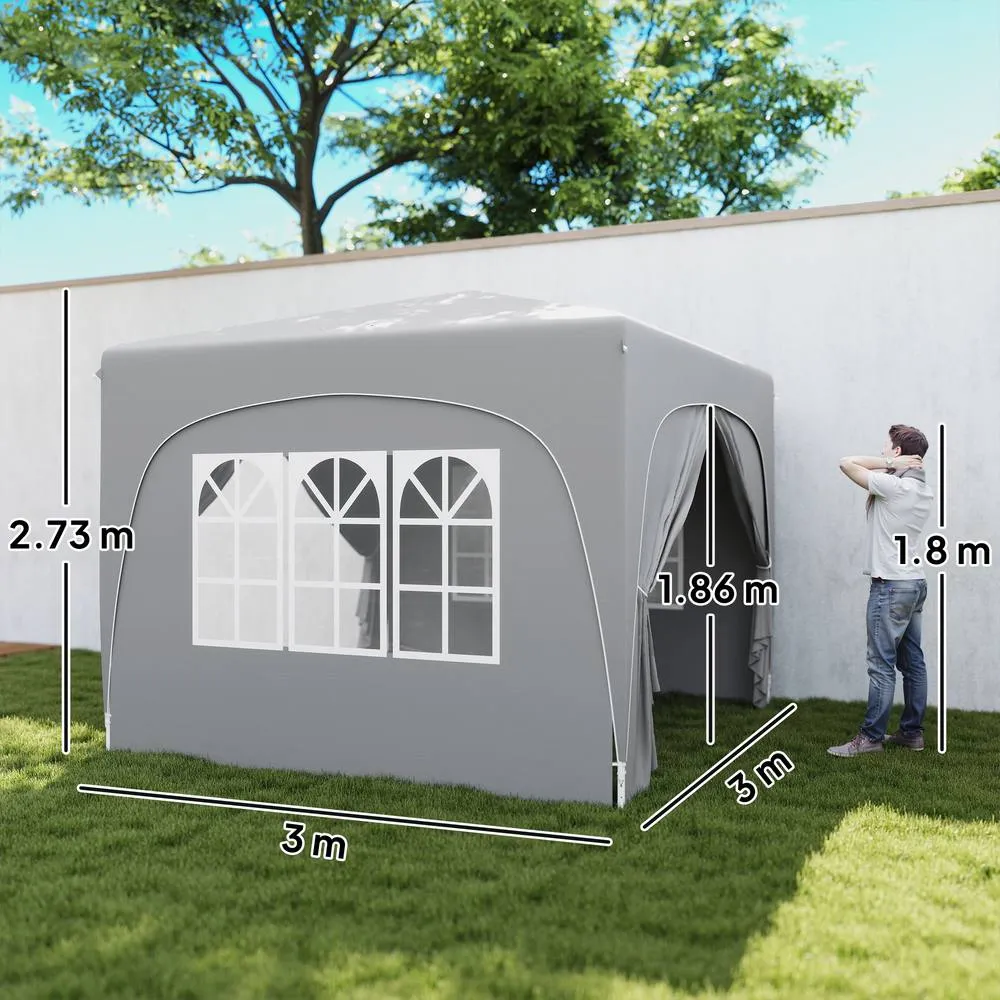 OUTSUNNY 3 x 3(m) UPF50+ Pop Up Gazebo with Sides & Carry Bag, Light Grey 3