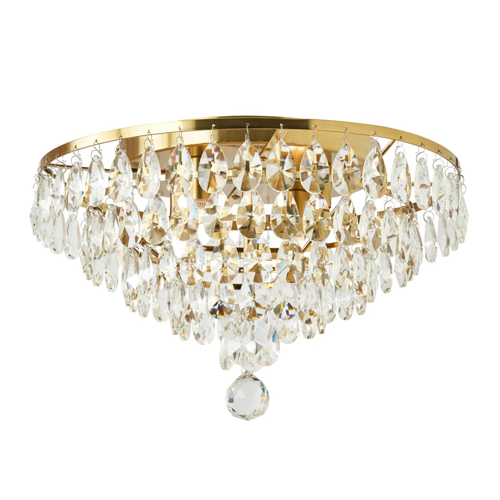Elsa Small Crystal Diamond Effect Flush Ceiling Light, Brass 1