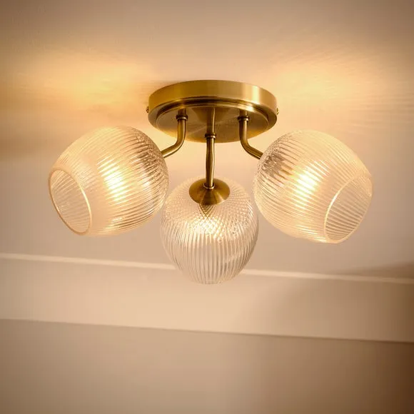 Cassia Ribbed 3 Light Semi Flush Ceiling Light 2