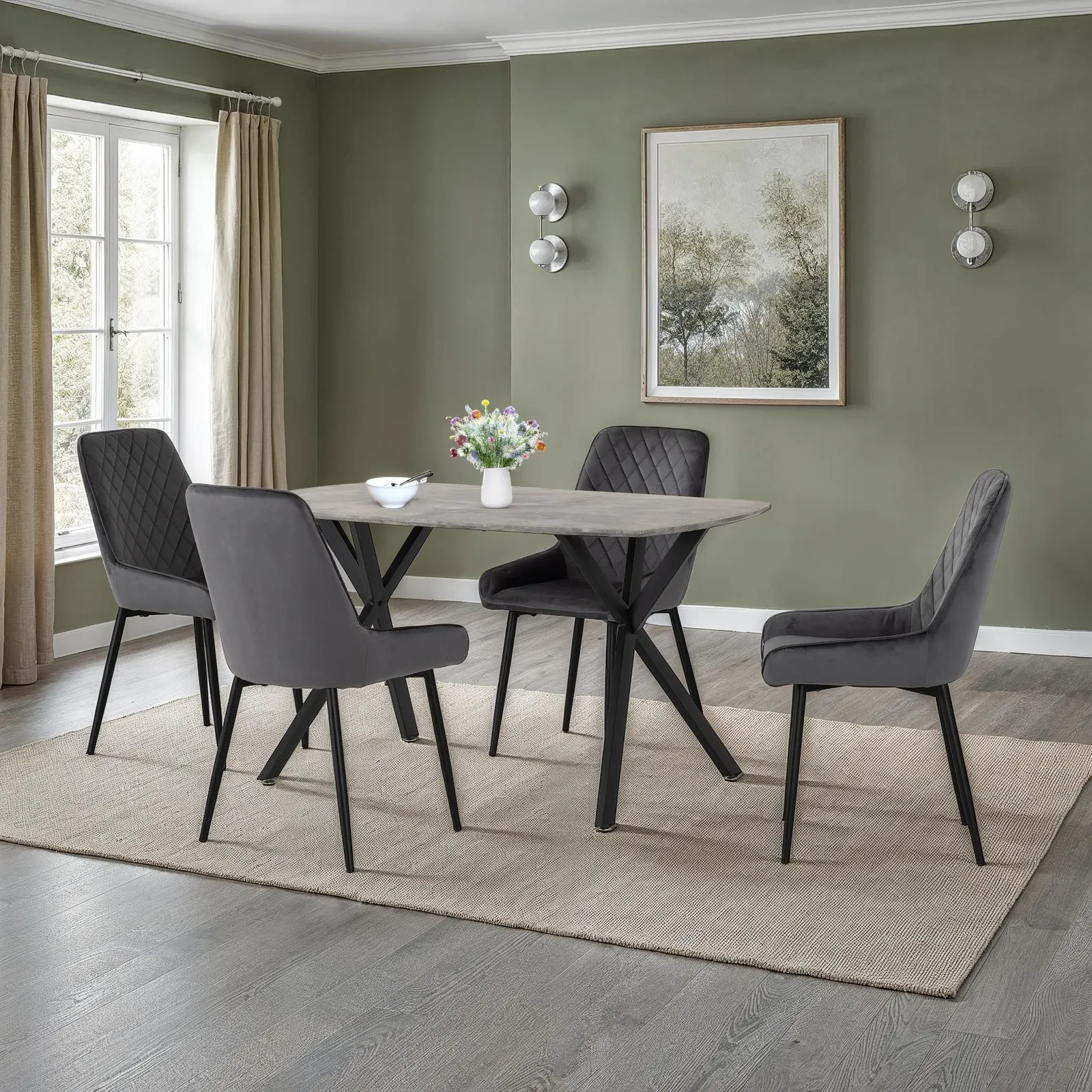 Seconique Athens Rectangular Concrete Effect Dining Set with Avery Chairs in Grey