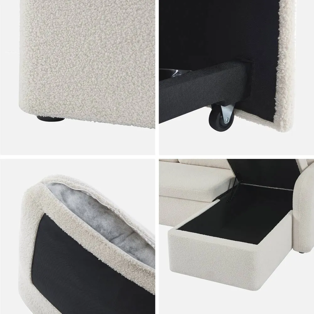 sweeek 3-seater Reversible Corner Sofa Bed In Boucle Fabric in Cream 6