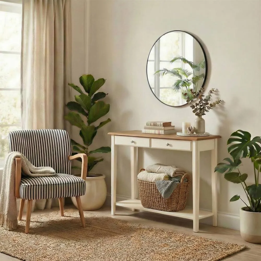 FurnitureboxUK Eden Rectangular Oak & Cream Wood Console Table in Light Brown
