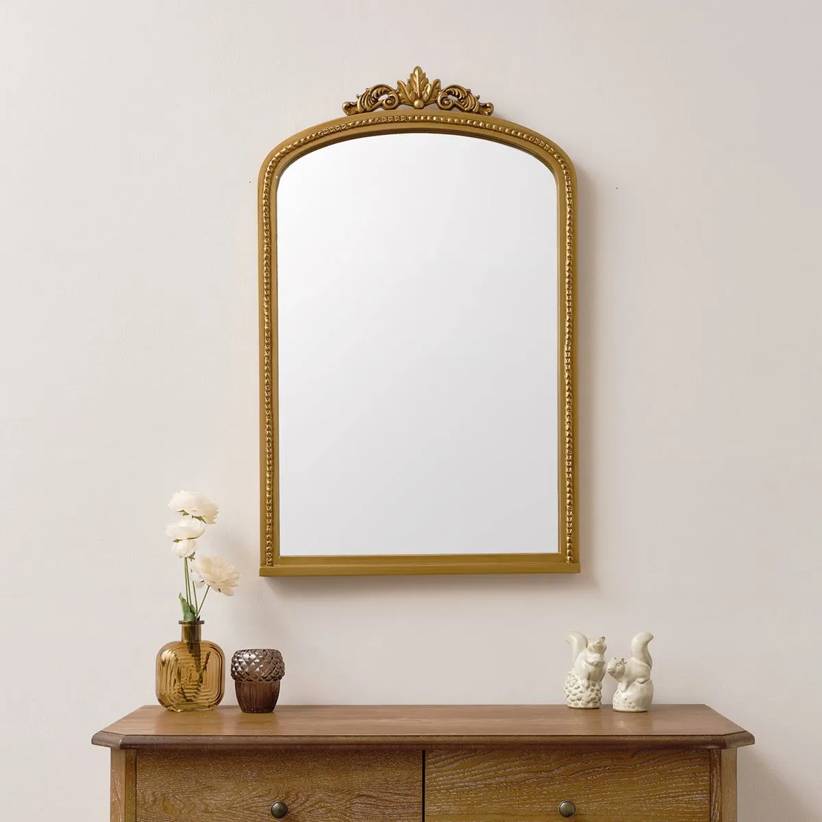 Melody Maison Large Arched Ornate Edge Gold Mirror 80cm X 50cm