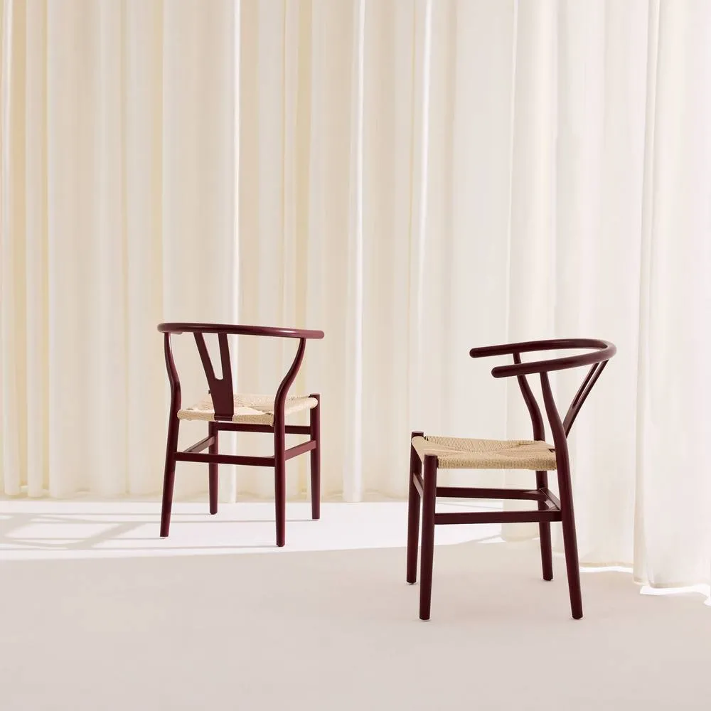 sweeek Set of 2 wooden chairs with rope seat in Burgundy 4