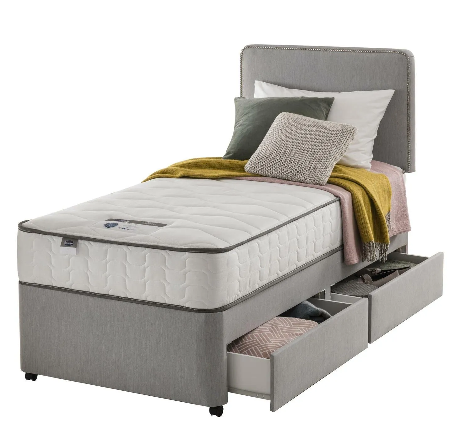 Silentnight Pavia Comfort 2 Drawer Grey Divan - Single