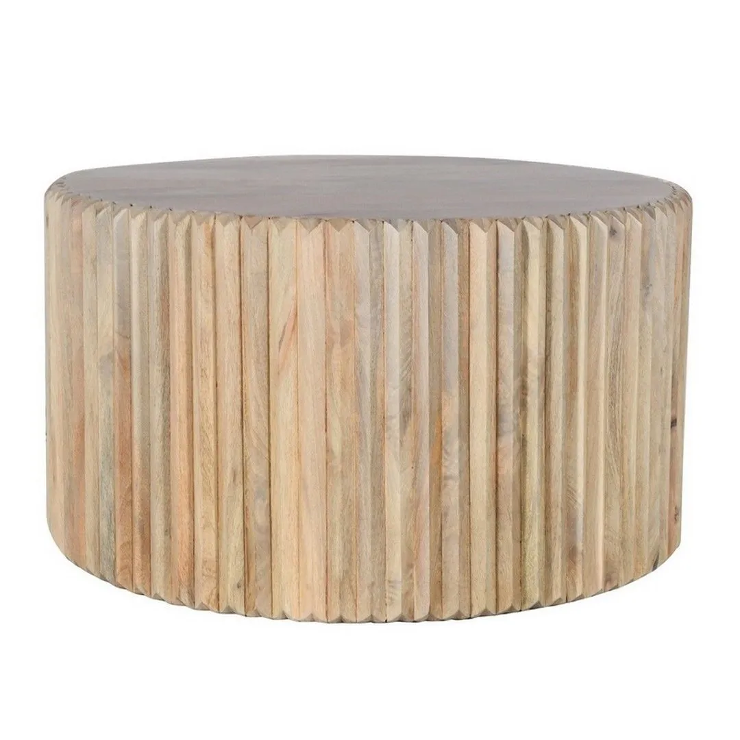Indian Hub Hudson Carved Round Coffee Table - Mango Wood - L80 x W80 x H46 cm in Brown