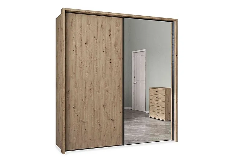 Dallas 210cm 2 Door Sliding Wardrobe with Mirror Door - Bianco Oak