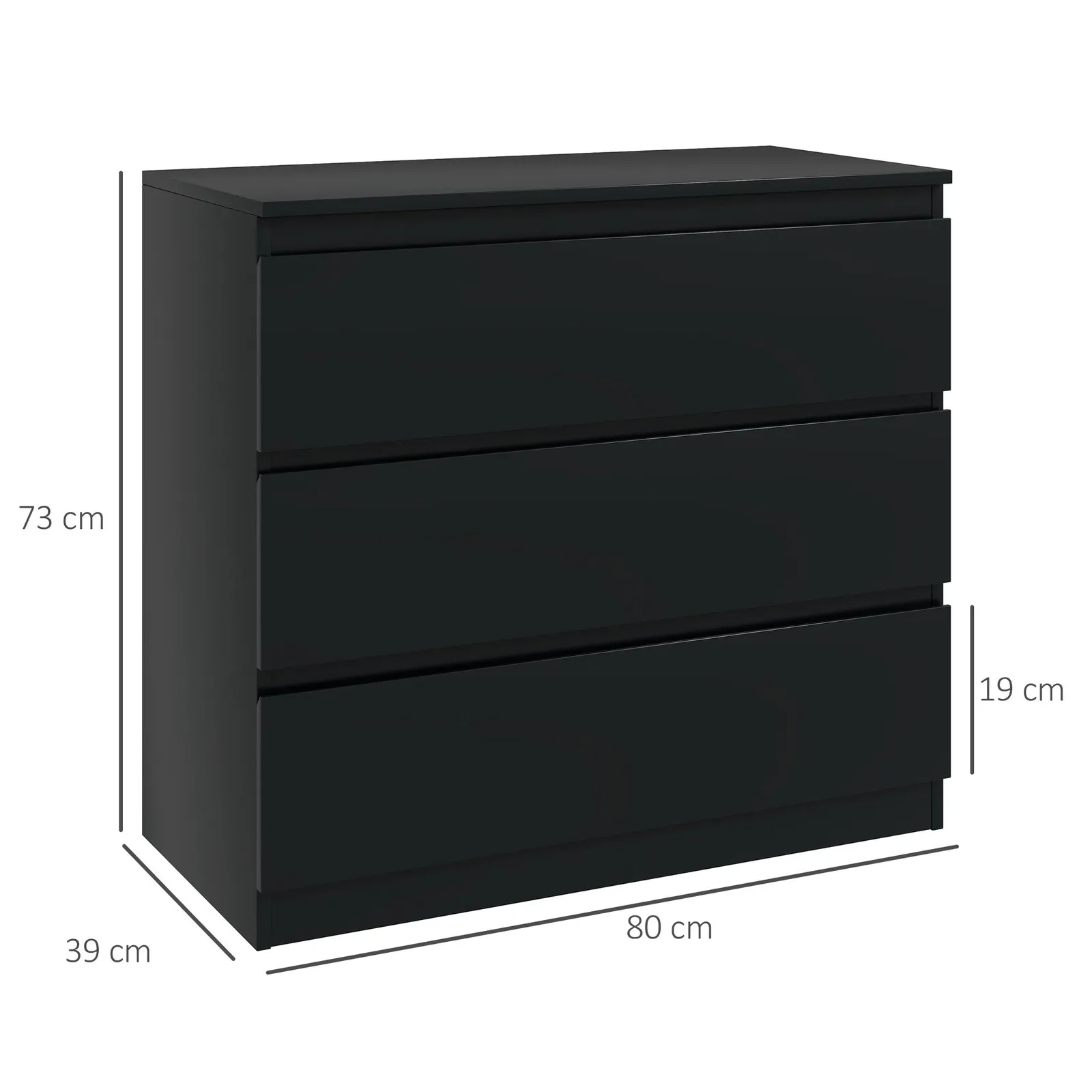 HOMCOM Chest of Drawers, 3 Drawer Storage Cabinet Unit for Bedroom in Black 3