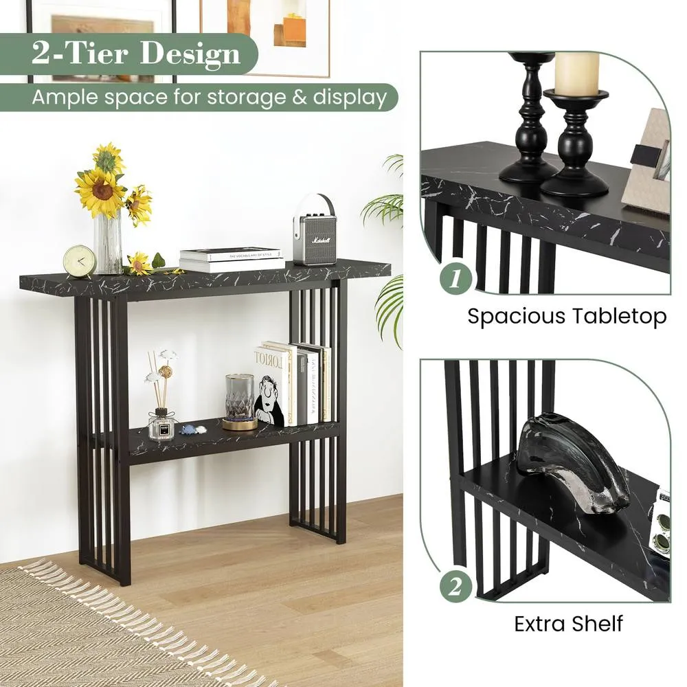 Costway 2-tier Console Table Sofa Table Modern Entryway Table-Black in Black 5