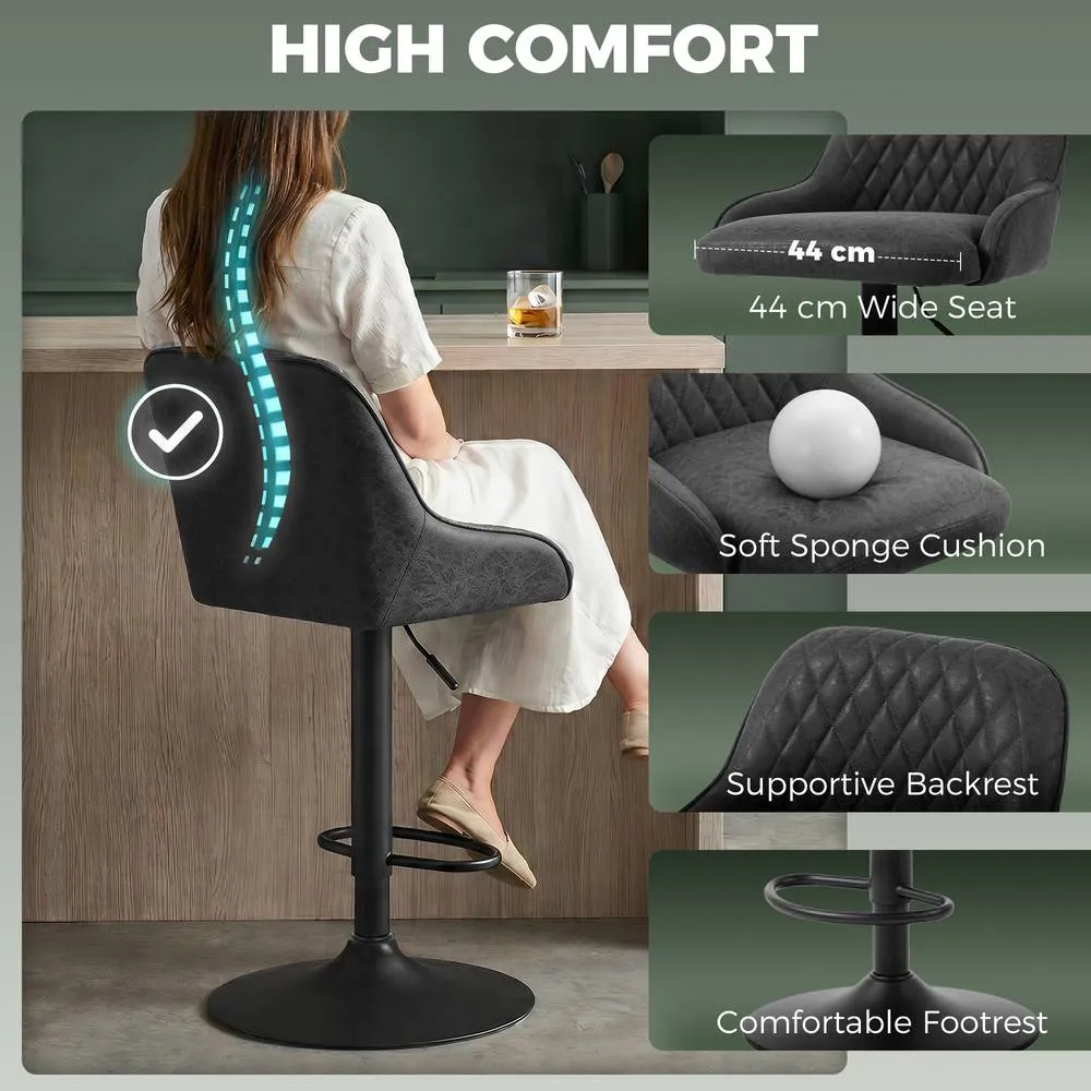HOMCOM Bar Stools Set of 2 Adjustable Swivel Counter Height in Black 4