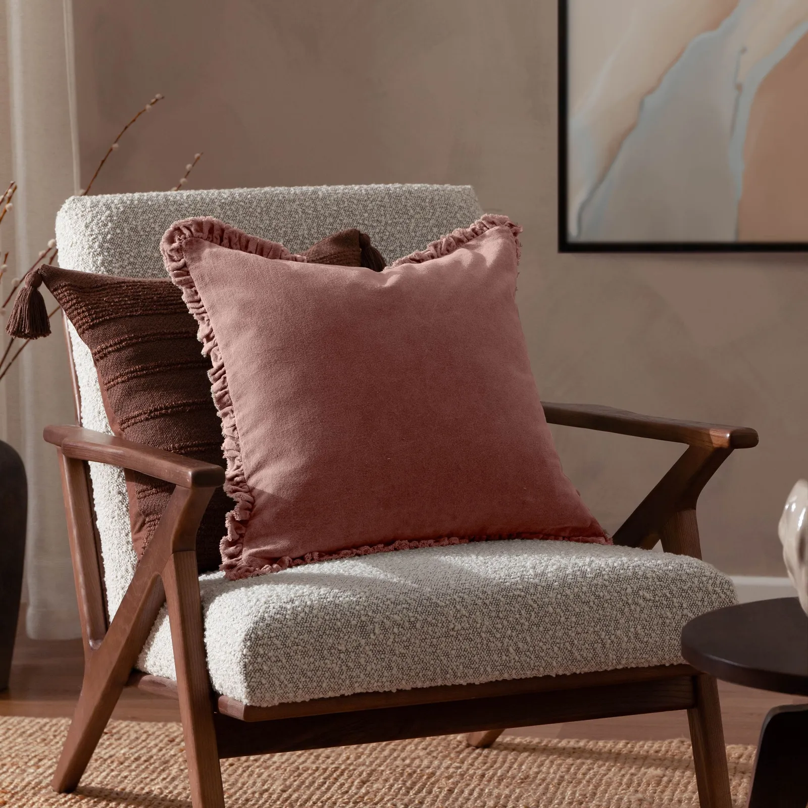 Yard Bertie 100% Cotton Velvet Cushion in Light Pink 6