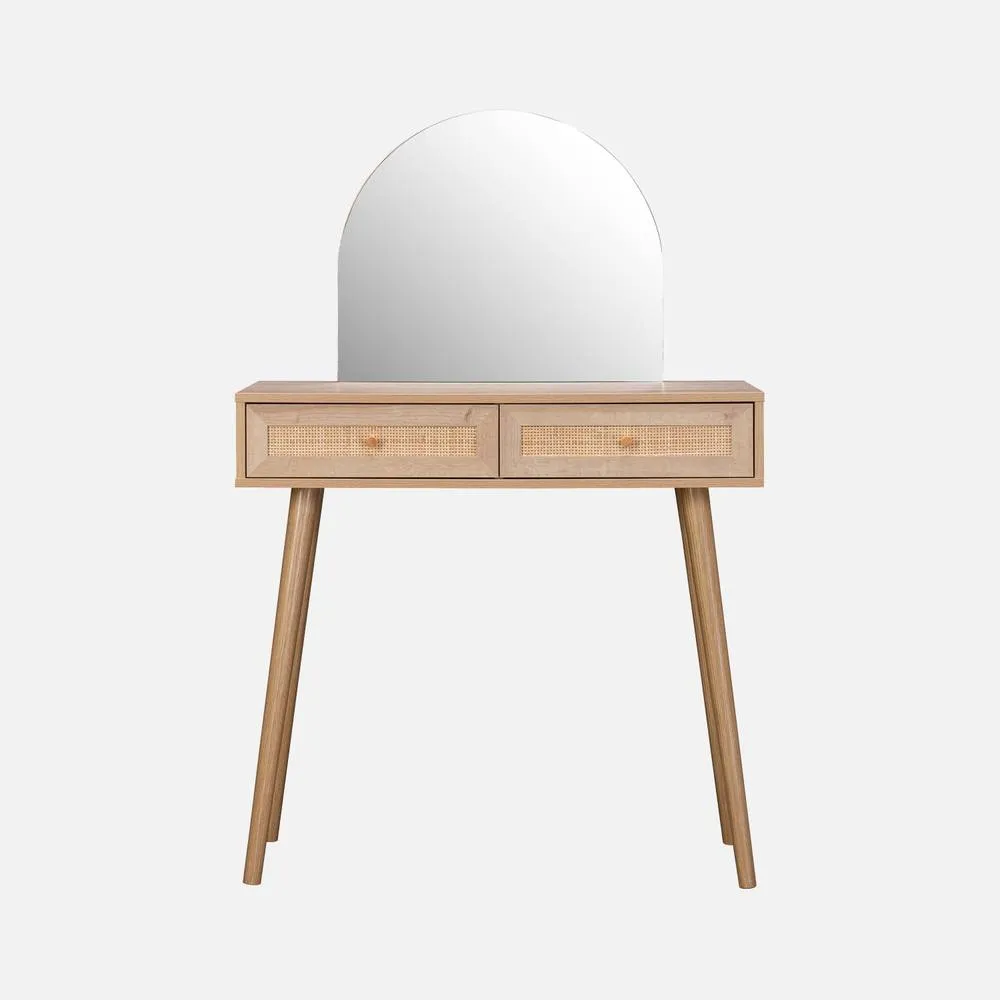 sweeek 2-drawers Dressing Table With Rounded Mirror in Light Brown 4