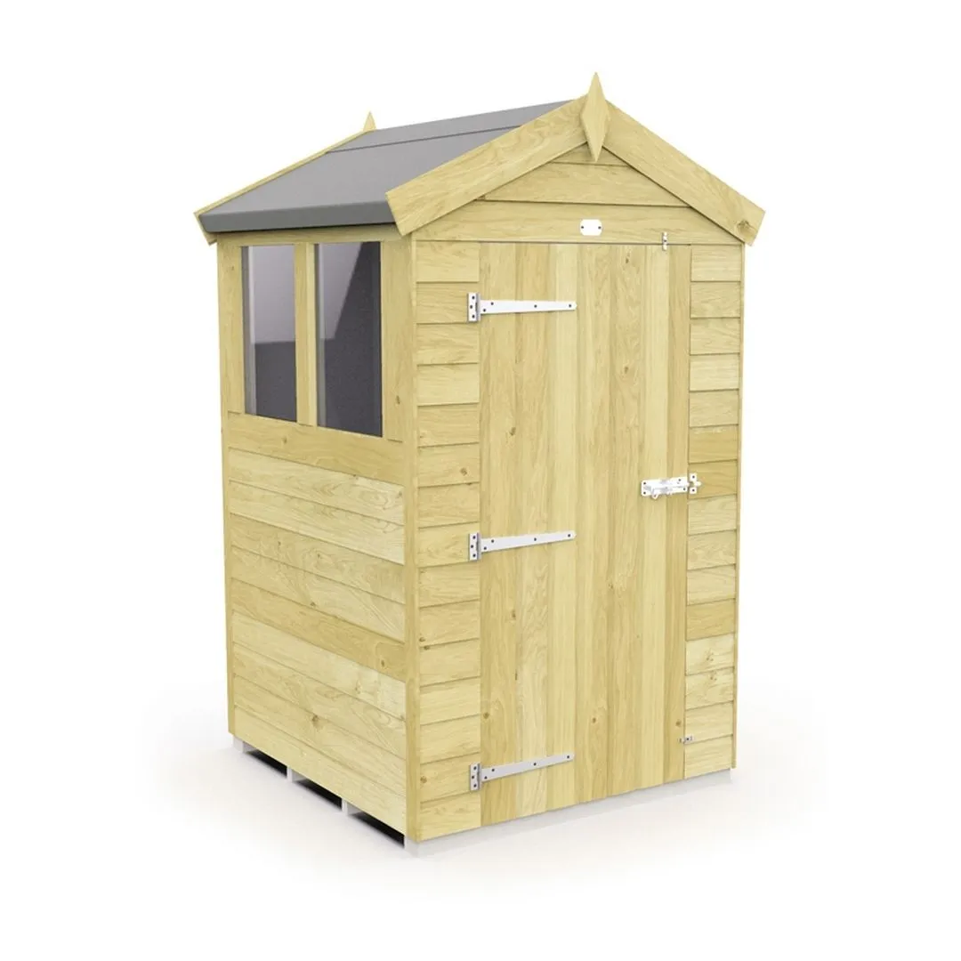 Buttercup Farm 4 x 4 Feet Apex Shed - Single Door W/ Windows - L127 x W118 x H217 cm in Brown