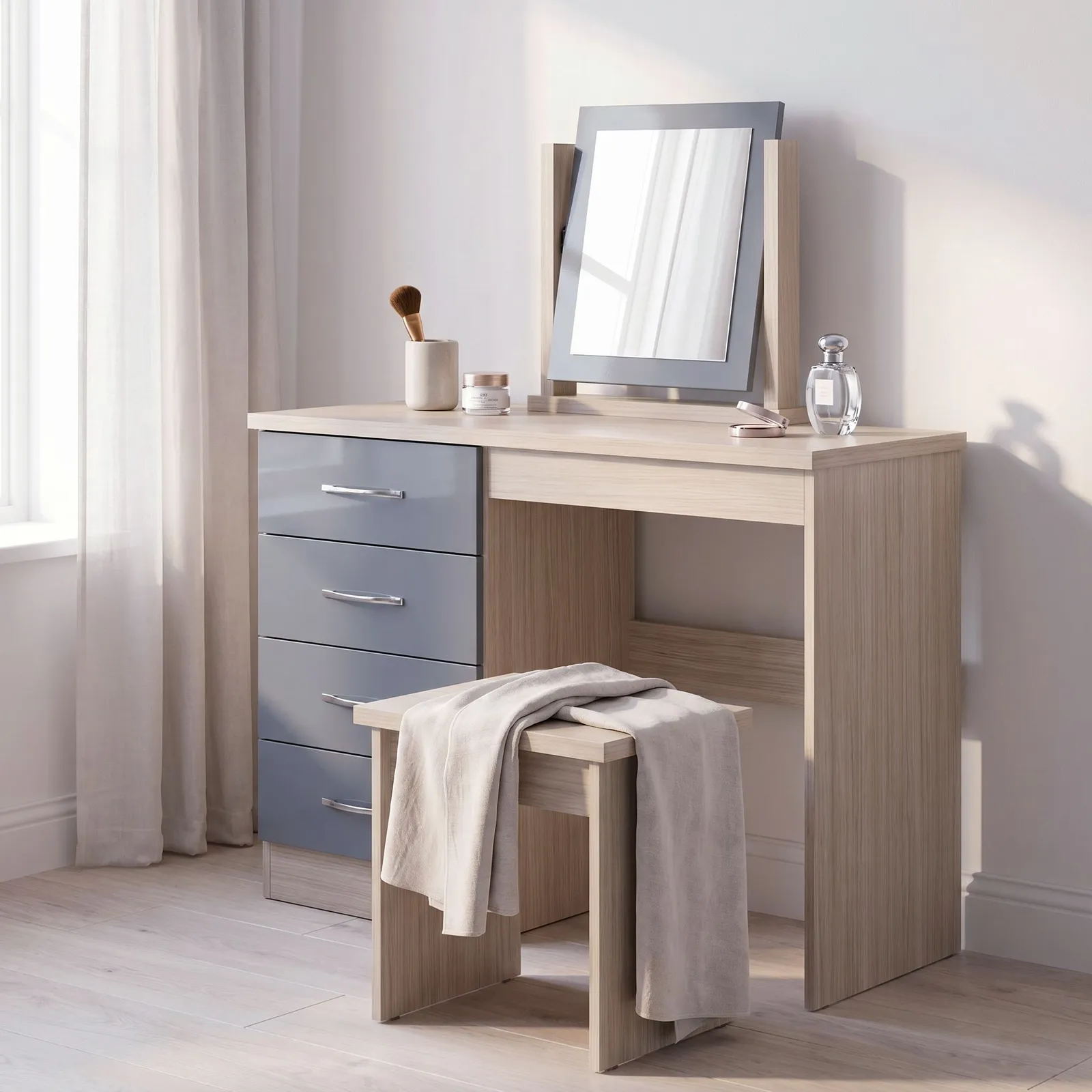 Seconique Nevada 4 Drawer Dressing Table Set in Grey