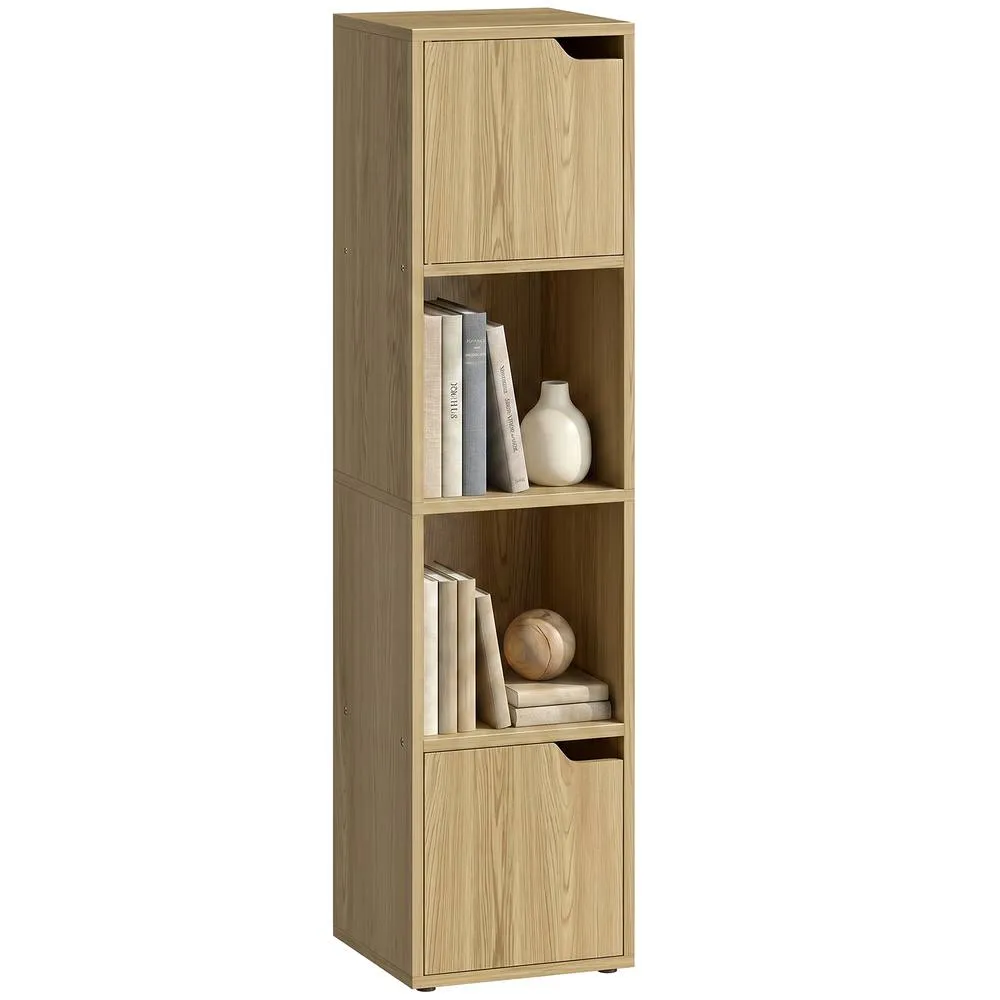 HOMCOM Bookcase with 2 Cabinets & Doors, 4-Tier Bookshelf, Oak in Light Oak 2