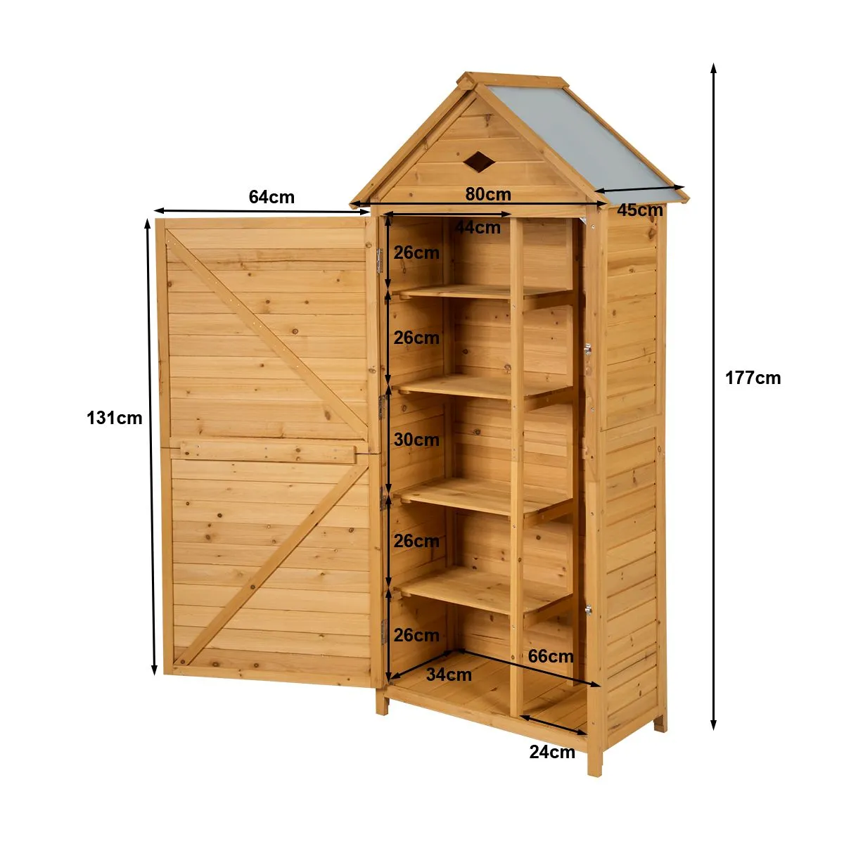 Costway Outdoor Storage Shed Lockable Wooden Garden Tool Storage Cabinet Waterproof Tool Hutch Organizer in Natural 2