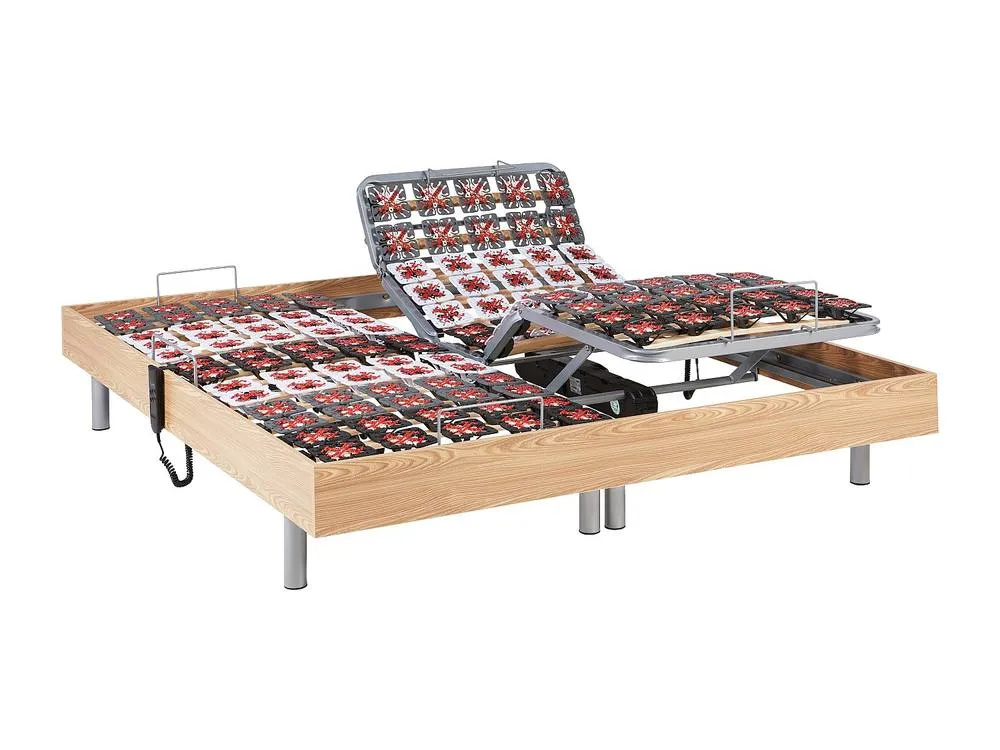 Vente-unique Electric Adjustable Bed Base 2X48 Natural Wood Decorative Pads - 2 X in Light Oak