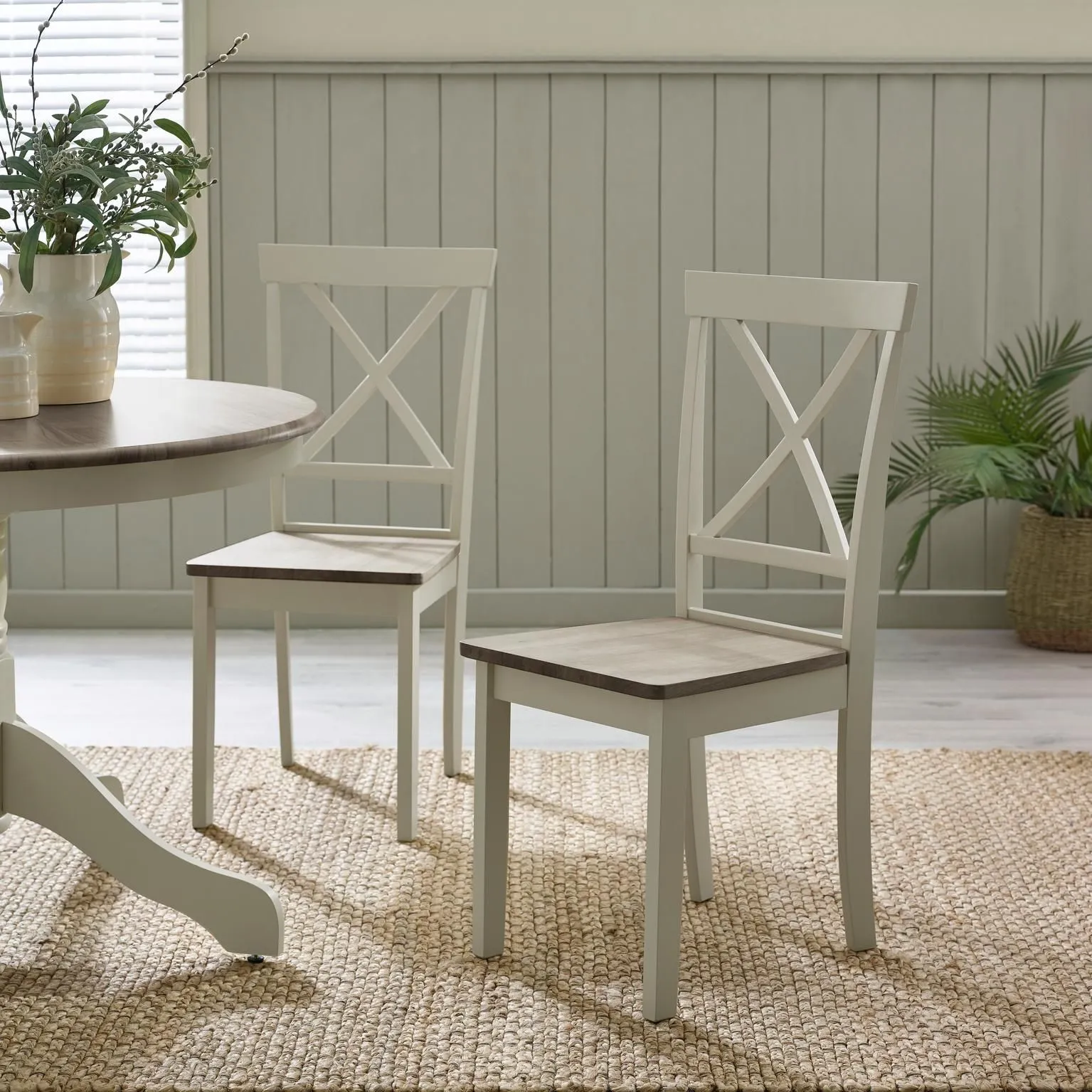 FurnitureboxUK Millford x2 Solid Wood Crossback Dining Chairs in Light Grey