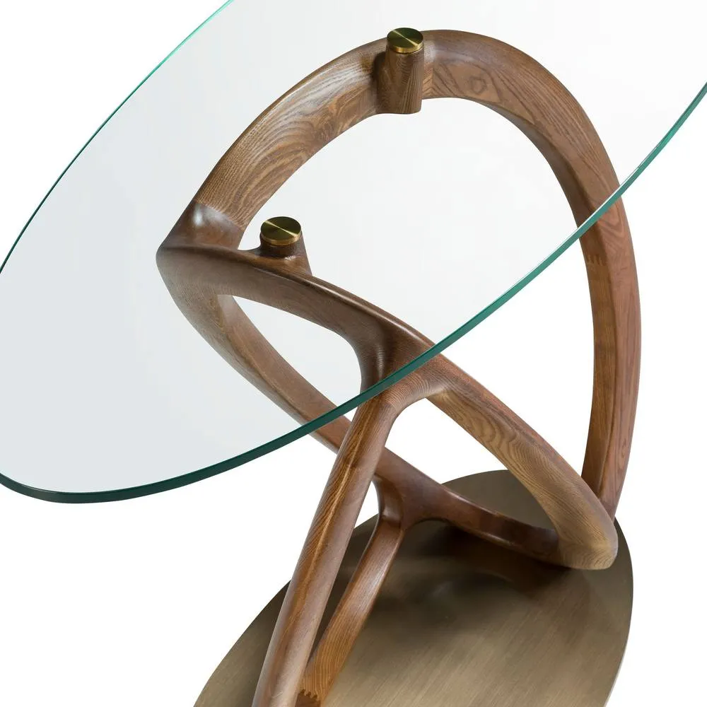 Angel Cerda Oval Console Table Tempered Glass Top, Walnut Legs 5