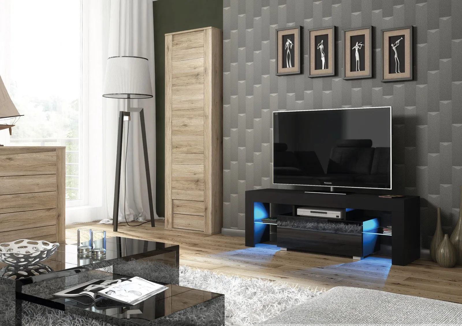 Creative Furniture Floe TV Unit 130cm - A Sleek & Elegant Cabinet with Gloss Doors & LED Lights in Black 2